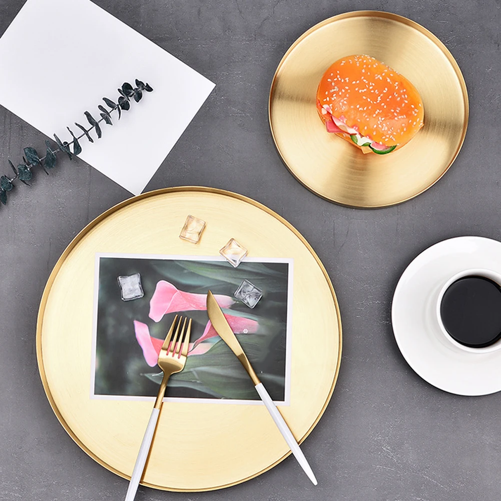 

Makeup Tray Gold,Large Metal Jewelry Decorative Tray Organizer Round for Vanity,Serving Tray for Drinking,Breakfast,Tea