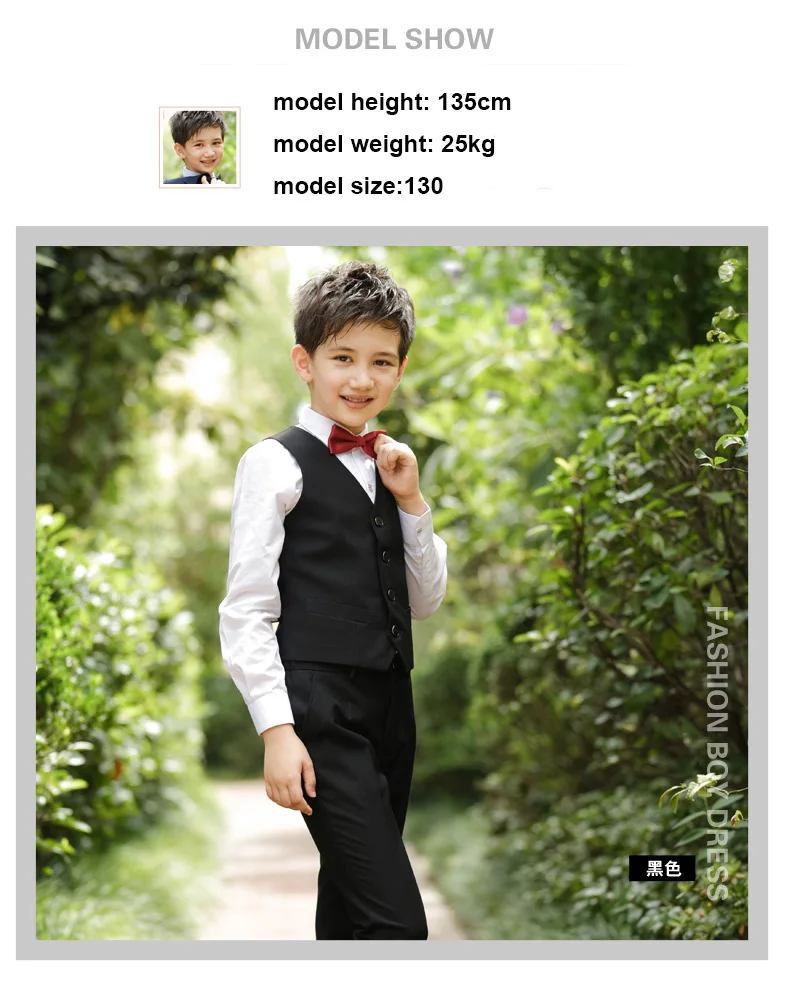 Children Korean Japanese School Uniform for Boys Kid White Shirt Black Pants Waistcoat Vest Tie Clothes Set Student Outfits Suit