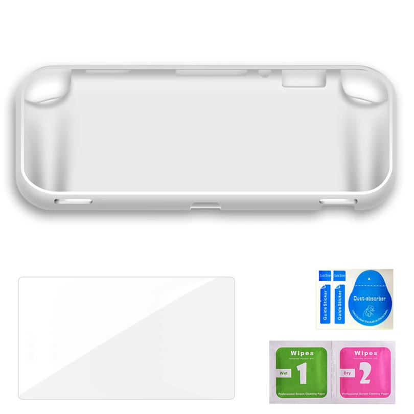 Силиконовый защитный чехол для Nintendo Switch Lite, мини-чехол с закаленным стеклом для NS Lite - Цвет: Белый
