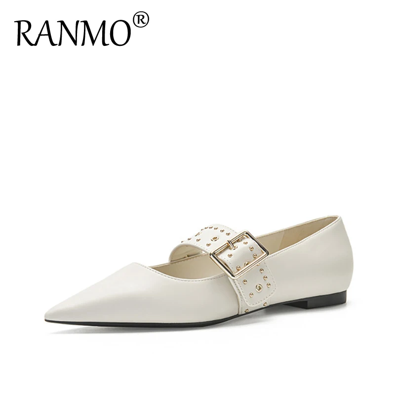 

Spring and autumn single shoes female pointed toe buckle with rivet flat Mary Jane shoes daily vitality sweet beauty shoes