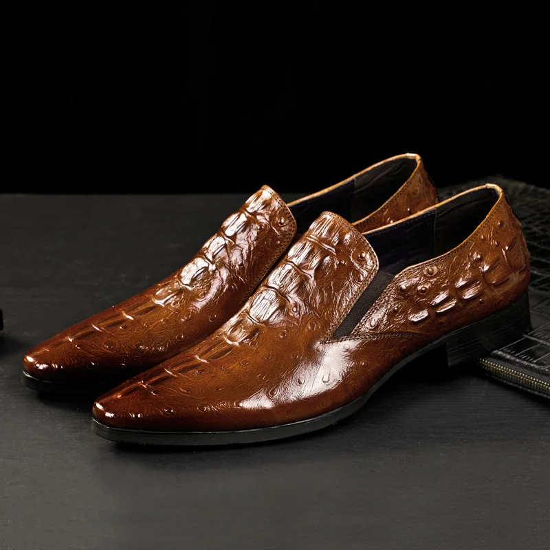 

2019 Spring Crocodile Pattern Men Business Formal Wear Leather Shoes Men's England Genuine Leather First Layer of Leather Pointe