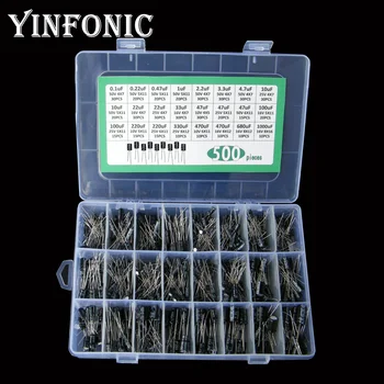 

24value 500pcs Commonly used 10V-50V 0.1uF-1000uF DIP Aluminum electrolytic capacitors kit box for Repairing and experiment