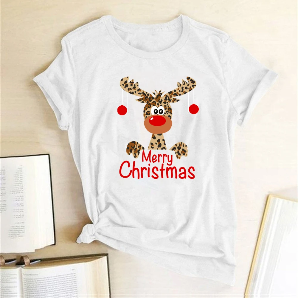 Women Cute Leopard Reindeer Deer Women T Shirt Fashion Merry Christmas Print Harajuku Short Sleeve T-Shirt Woman Tops Clothing Women Cute Leopard Reindeer Deer Women T Shirt Fashion Merry Christmas Print Harajuku Short Sleeve T-Shirt Woman Tops Clothing