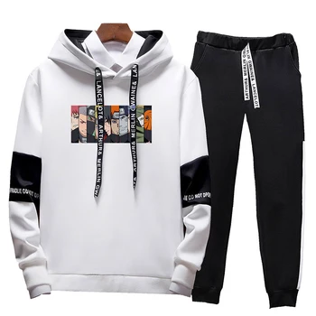

Fashion Tracksuits Men Set hooded Harajuku Anime Hoodies + Sweatpant 2020 Spring Autumn Sweatshirt Sportswear Male Letter Print
