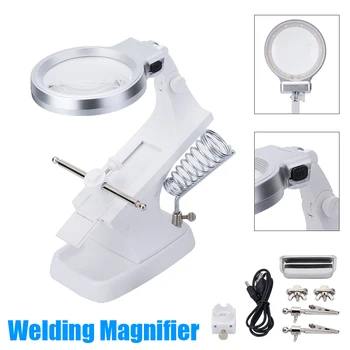

Hand Soldering Iron Stand Helping Clamp Magnifying Glass 10 LED Light Soldering Iron Welding Magnifier Glass Alligator Clip Kit