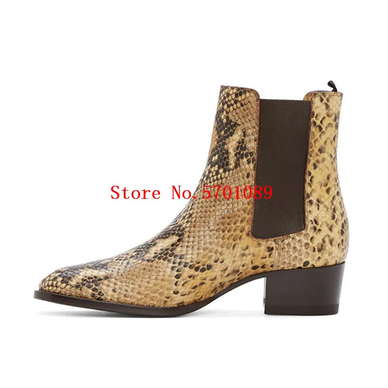 

Snakeskin Chelsea Boots Genuine Leather Pointed Toe Rock Roll Men Pull On Ankle Chelsea Boots Western Cowboy Boots Shoes