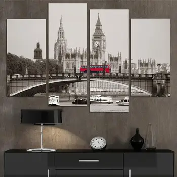 

Modern City Landscape London Big Ben Red Bus 4 Pieces Canvas Painting Posters And Prints Wall Pictures For Living Room Decor
