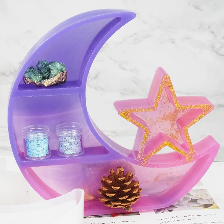 

DIY Crystal Silicone Storage Mold Moon Star Large Tray Table Epoxy Resin Mold Eclipse Pendant Mold Jewelry Crafts Making
