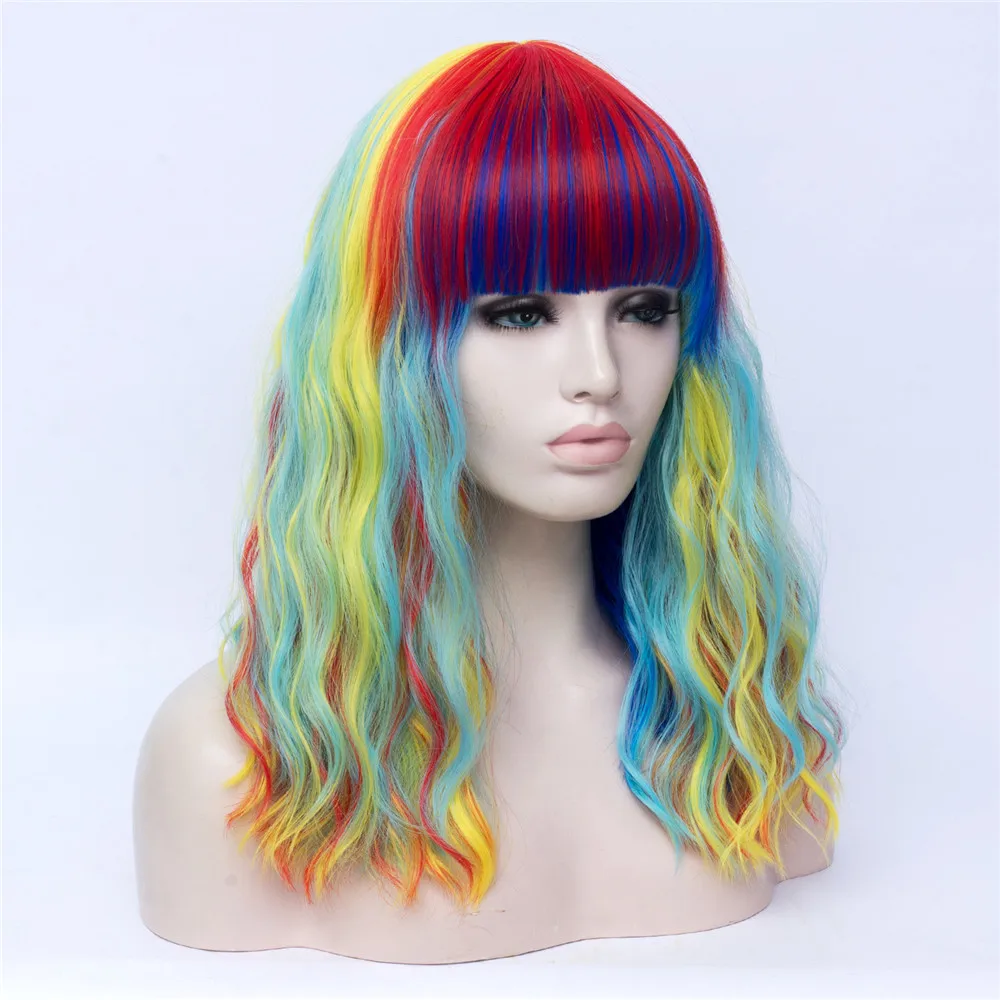 MSI Wigs Лолита длинные волнистые парик цвета радуги с взрыва высокая температура волокно Синтетический Косплей парики для девочек Хэллоуин - Цвет: red mixed