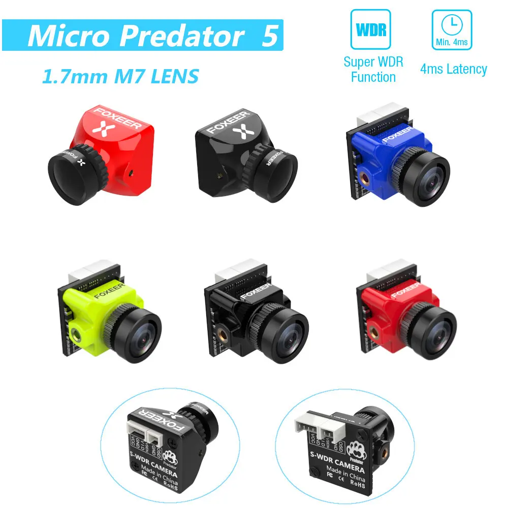 Foxeer Micro Predator 5 Racing FPV Camera 19*19mm 1000TVL 1.7mm M8 Lens 4ms Latency Super WDR - Black Full Case | Игрушки и хобби
