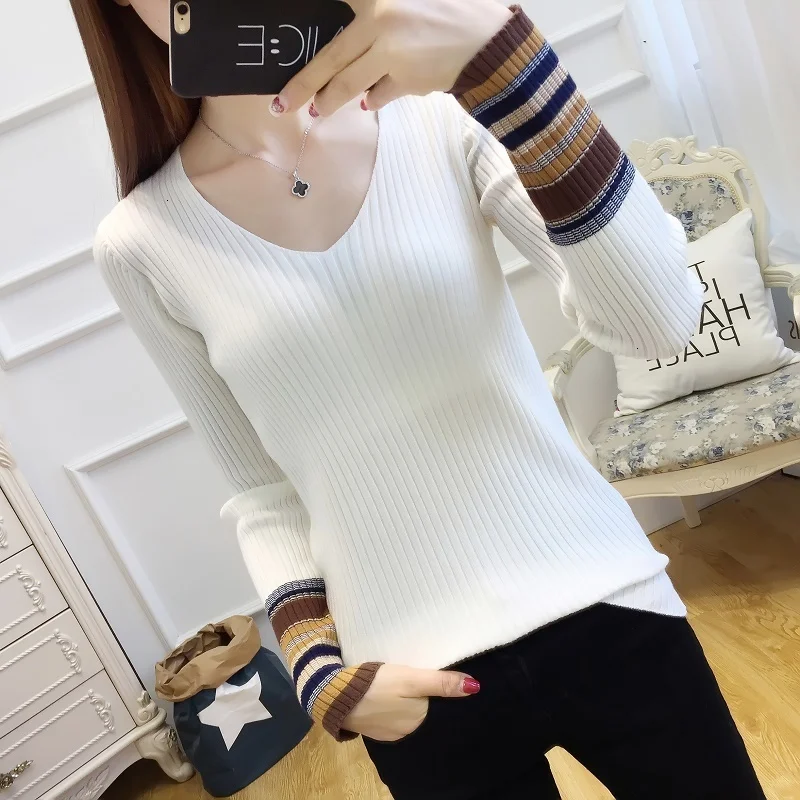 

2019 Autumn Winter Sweaters Women Fashion Warm Pullover Women Knitted Sweater Female V-Neck Long Sleeve Loose Sweater Knitted