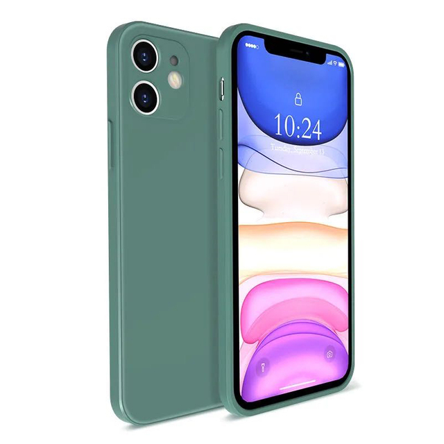 Straight Edge Silicone Soft Camellia Red Case For iphone 12 11 13 Pro XS MAX X XR 7 8 Plus Orange Dark Green White Cover