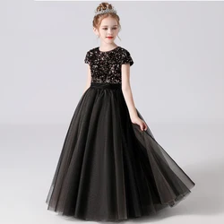 Sequins Flower Girl Dresses For Wedding and Party Tulle Puffy Skirt Girls Birthday Party Pageant Gown Floor Length Bridesmaid