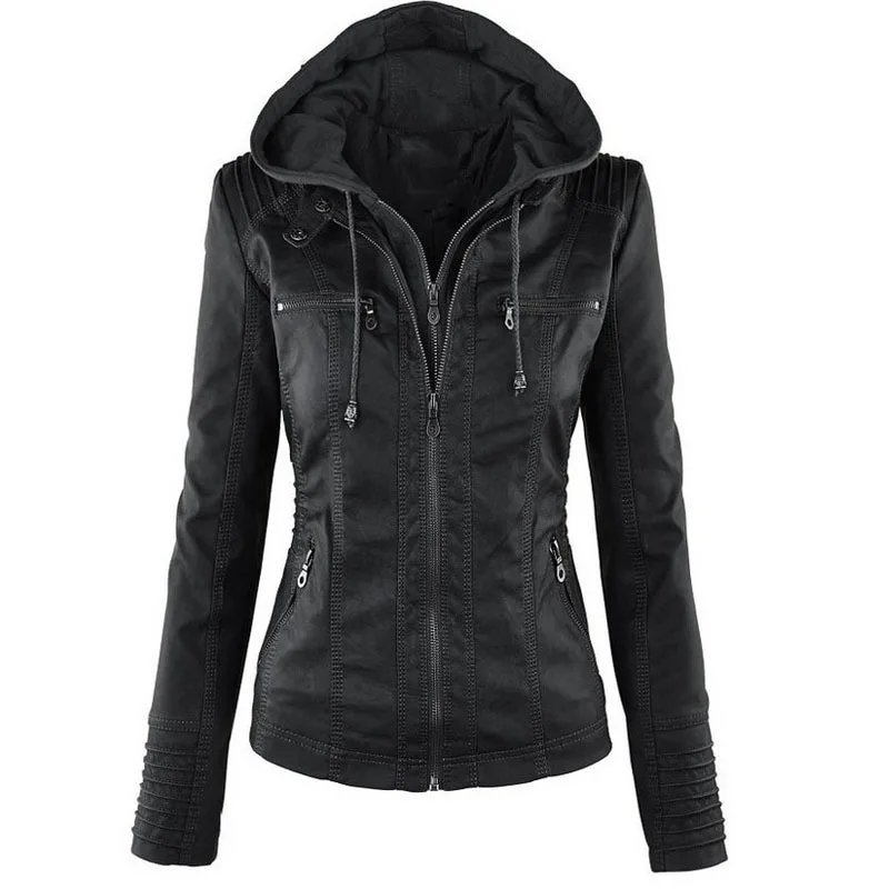Новинка, Классическая зимняя женская куртка, верхняя одежда, толстая, водостойкая, искусственная кожа, женская одежда, caot, топы с капюшоном - Цвет: Черный