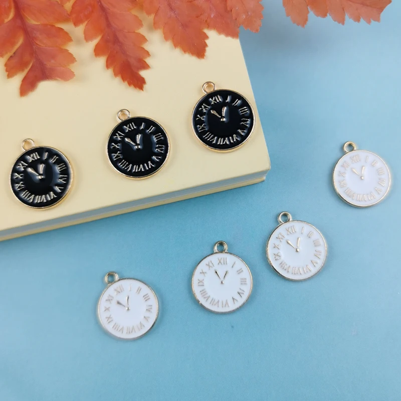 

10PCS Handmade Craft Double-sided Enamel Jewelry Round Coins Clock Charm Pendants For Women Kids Bracelets Necklace Earrings DIY