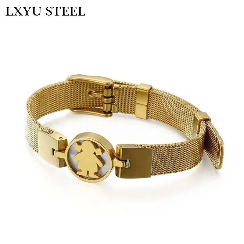 

Cute Cartoon Girl Wrist Bangles Bracelets 3 Colors Stainless Steel Shell Bracelet Women Jewellery