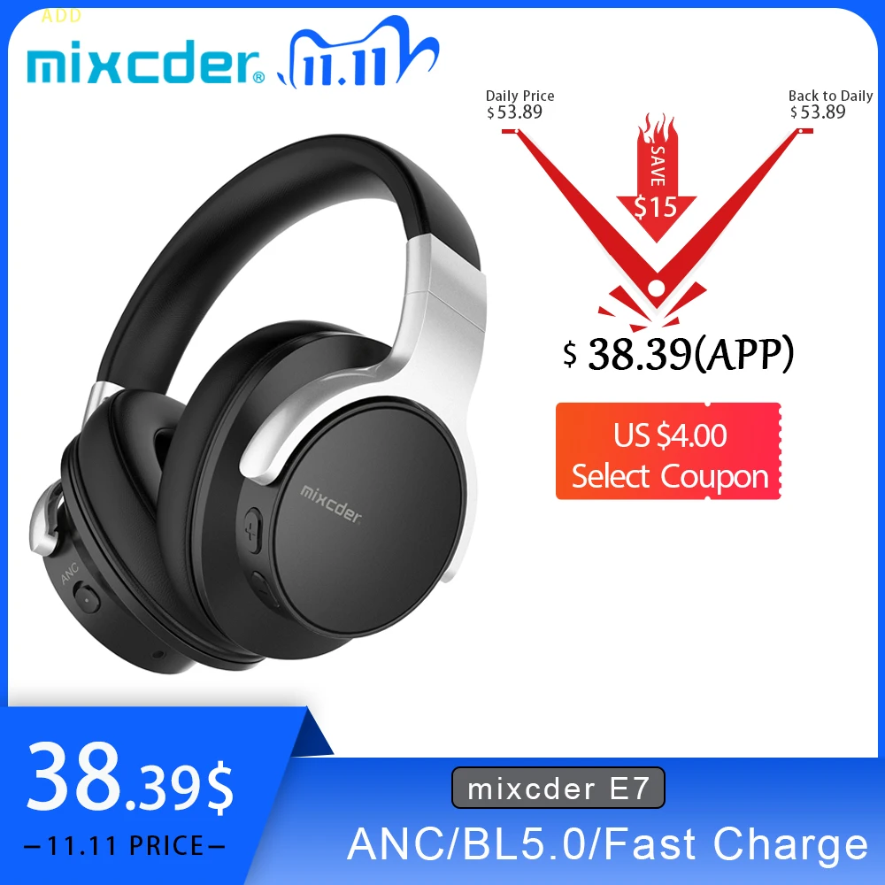 Наушники Mixcder E7 с активным шумоподавлением, Bluetooth 5,0, 25 часов работы, быстрая зарядка, Беспроводные стереонаушники с микрофоном|Наушники и гарнитуры| | АлиЭкспресс