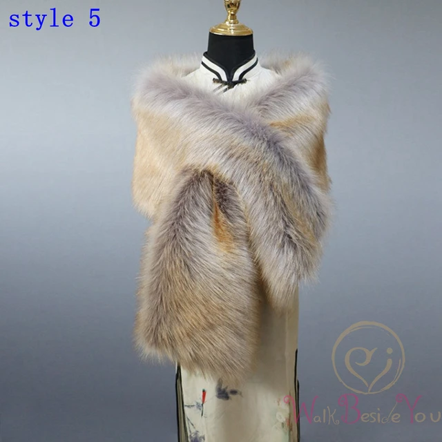 Women Fur Capes Champagne Wedding Bolero Faux Fur Stole Bridal Jacket Formal Party Shrug Walk Beside You Cape De Mariage style5