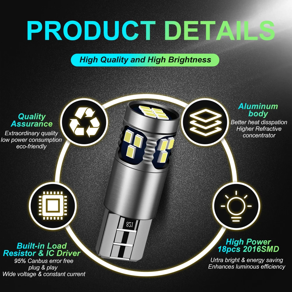 2x T10 W5W LED 194 168 �ڵ��� ��� ���� ���� ���׸��� �ڵ��� ���� ���� 6000K �ڵ� ���� ���� ���� 12V 1000lm ȭ��Ʈ