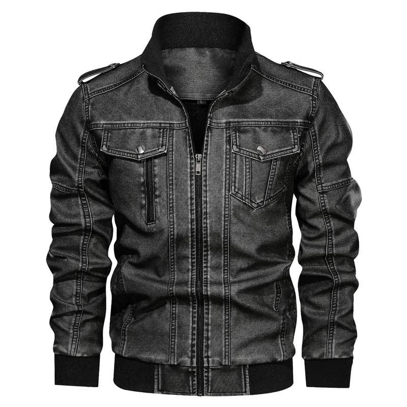 

Puimentiua Men's autumn winter jacket leather bomber jacket men's military uniform leisure motorcycle PU leather jacket 2019