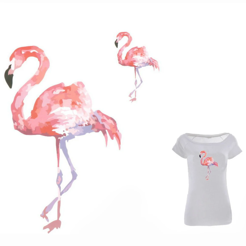 1PC  Heat Press Appliqued Pink Flamingo Patches For Clothes Iron On Transfers Patch A-level Washable Clothes Stickers