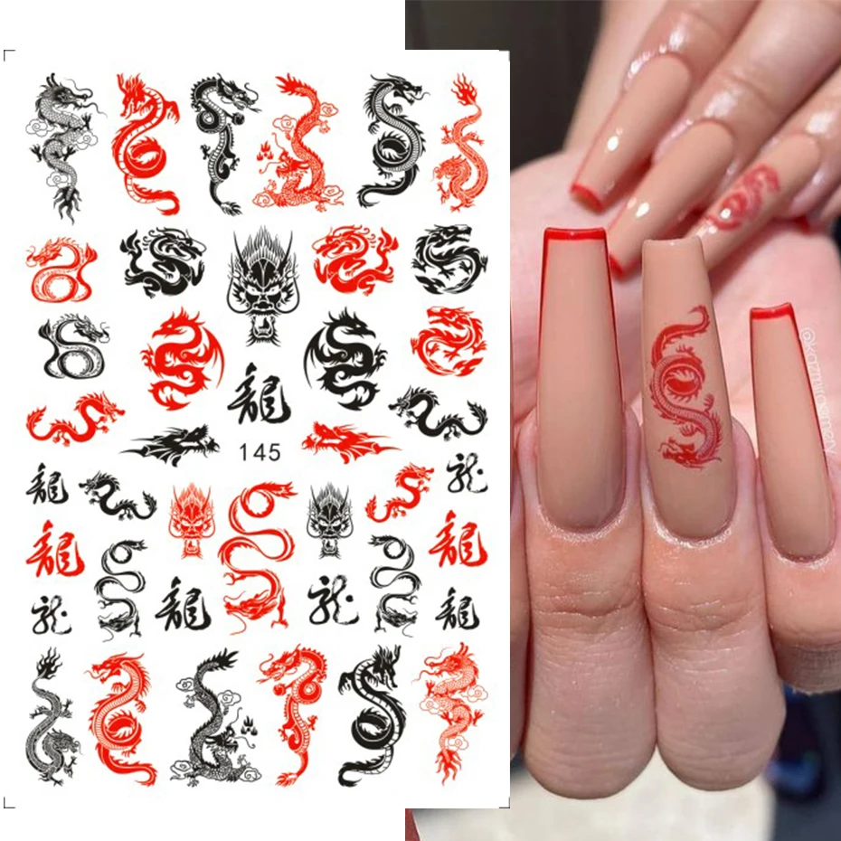 Nail Stickers Nail Art Decoration Nail Decals 3D Dragon Snake Design Women Love Nail Art Tattoo Slider Gel Polish Decal Temporary Tattoo Decorations GLEB145-152
