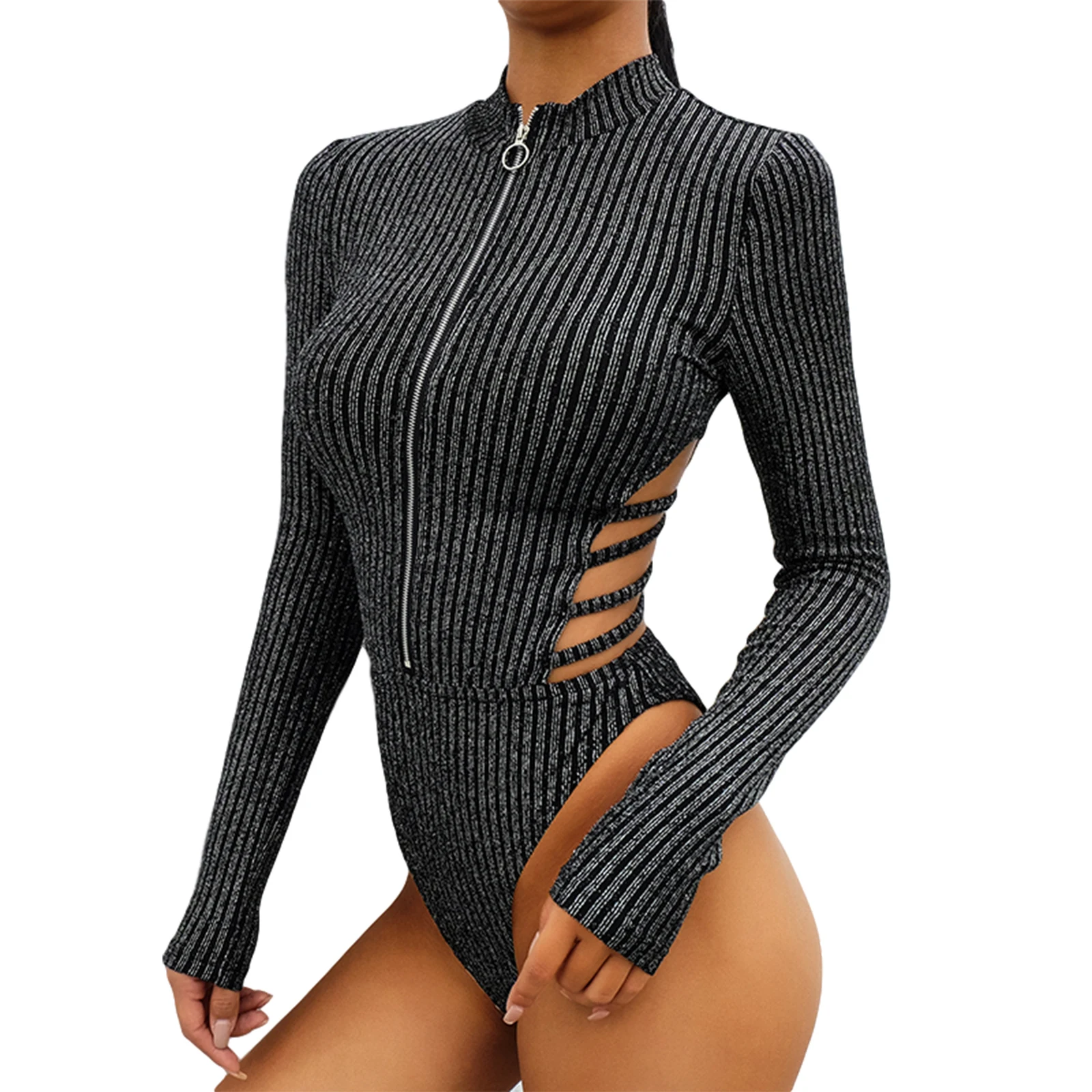 Body de manga larga de otoño para mujer, mono con espalda descubierta calada cruzada de Color sólido a la moda