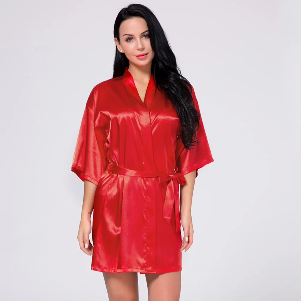 Women Sleeping Robe Gilding Words Satin Half Sleeves Slim Fit Breathable Sleepwear JS24 |