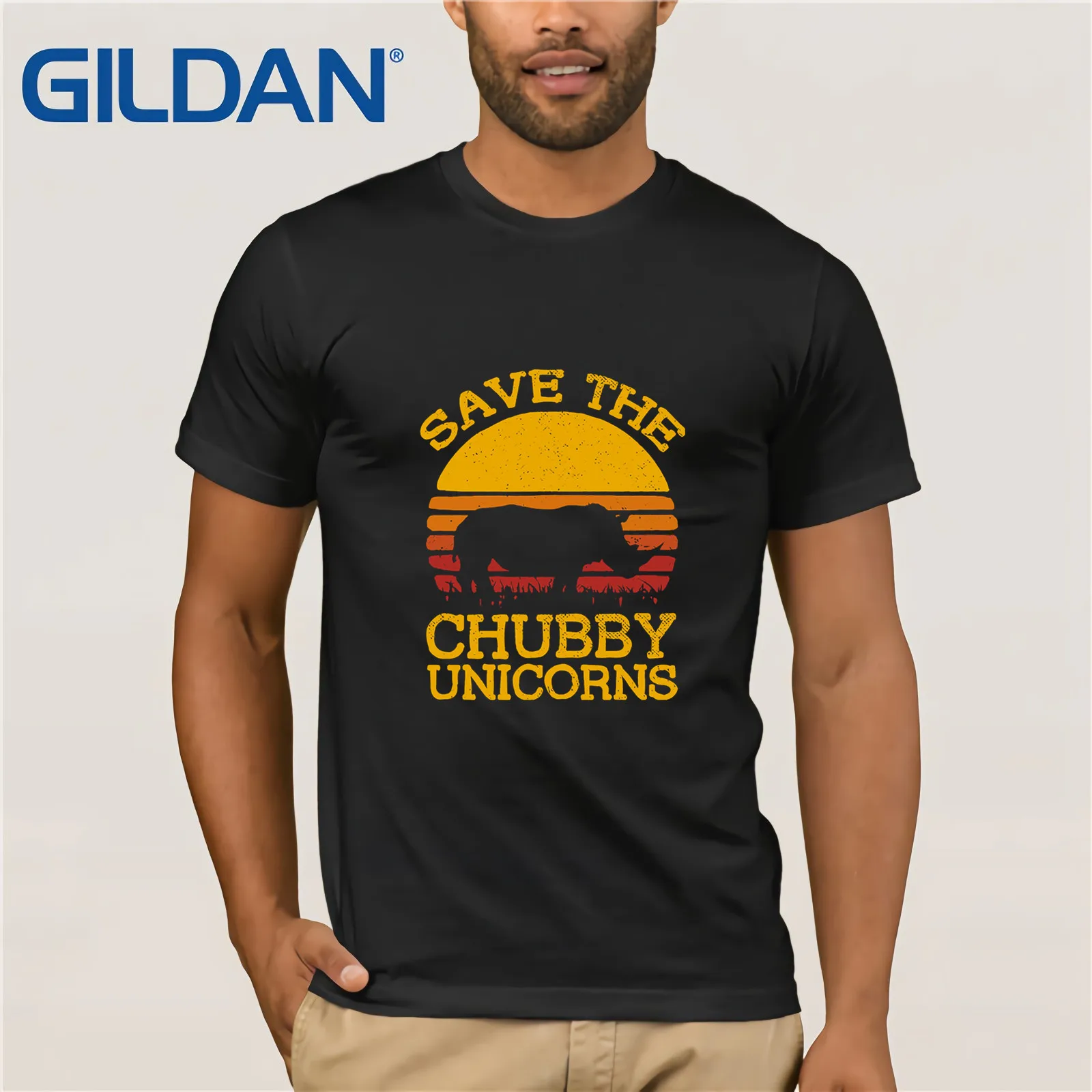 

Gildan Brand Save The Chubby Unicorns Vintage Retro T-Shirt Men's Short Sleeve T-Shirt Casual Tees 100% Cotton Clothes T Shirt