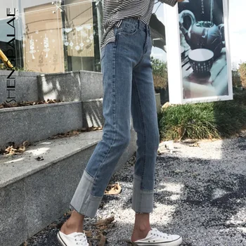 

SHENGPALAE 2020 New Spring Casual Jeans Woman Long Trousers Cowboy Female Loose Streetwear High Waist Splice Pants ZA3059