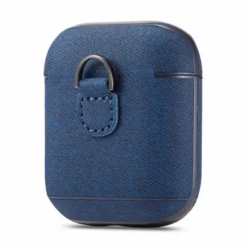 

PU Leather Cloth Pattern Hard PC Bluetooth Earphone Case with Keychain for AirPods 1 2 Headphone Charging Box Protective Cover