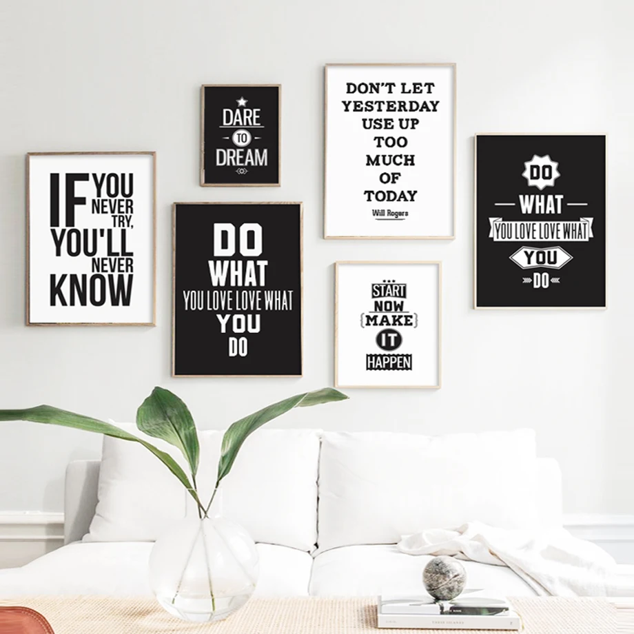 

Motivational Inspiring Quotes Wall Art Canvas Painting Nordic Posters And Prints Black White Wall Pictures For Living Room Decor