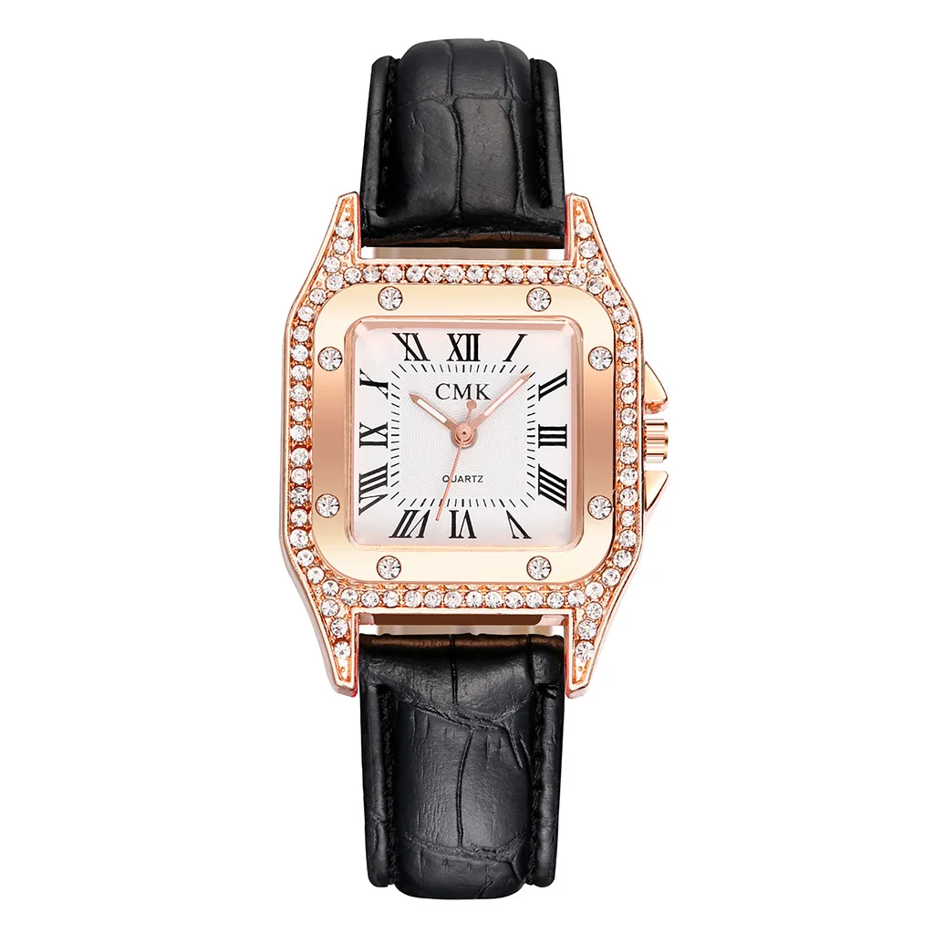Женские часы роскошные квадратные алмазные часы женские минималистичные Повседневные платья кварцевые наручные часы черные кожаные часы relojes para mujer