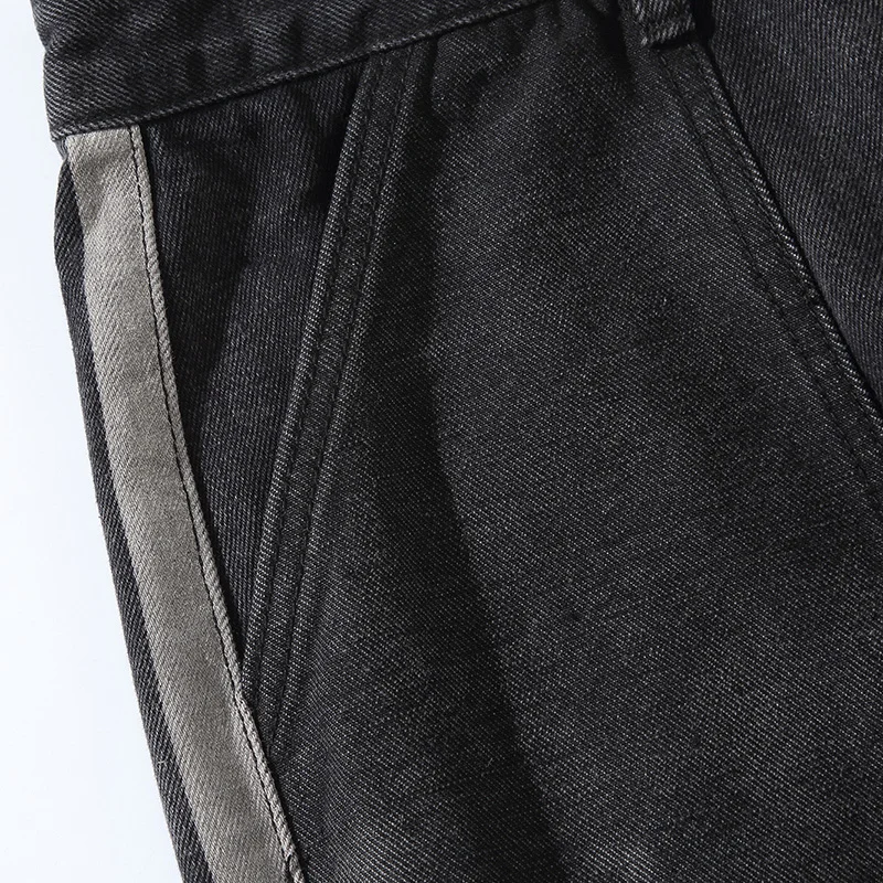 Американские уличные модные мужские джинсы Черные Серые свободные облегающие штаны-карго из денима штаны-шаровары Боковые Полосатые хип-хоп джинсы мужские джоггеры