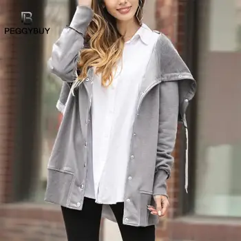 

Women Loose Solid Jacket Female Leisure Long Sleeve Spring Autumn Hooded Windbreaker Fashion Polyester Women Clothing