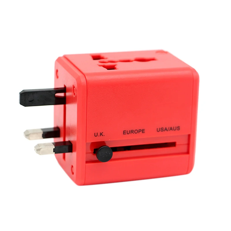 Universal Travel Adapter Multiple Color International Power All-In-One with 2.1a USB Charger Converter Red EU UK U |