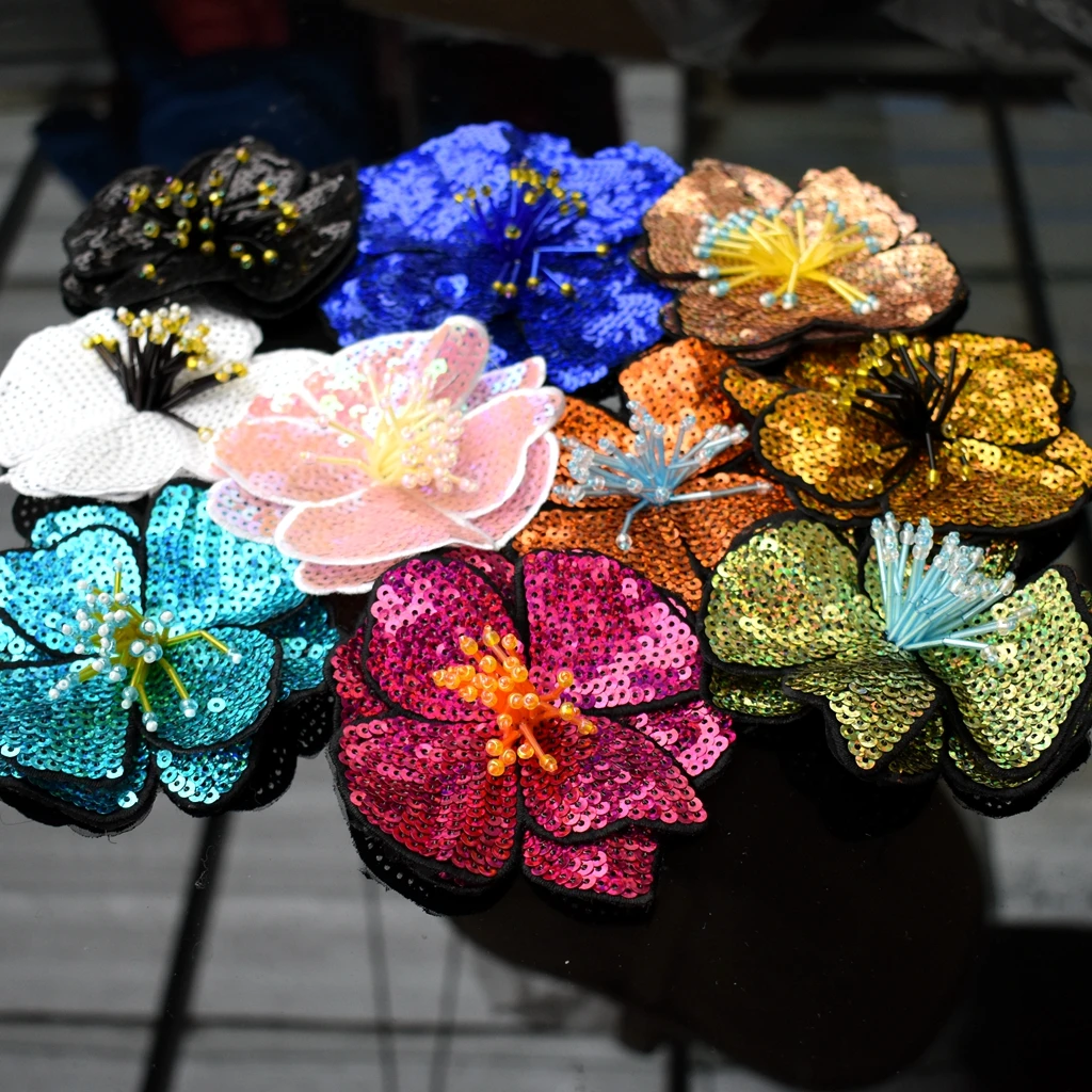 Description Picture 2 of itemHandmade Beads Embroidery Flower Colorful Sequins Patch Cloth Decorated With DIY Auxiliary Material Large Repair Hole Applique
