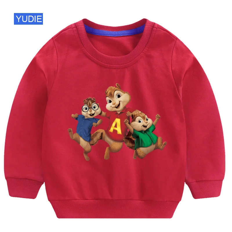 Детские свитшоты; свитер для маленьких девочек; коллекция года; осенняя одежда для мальчиков с изображением Элвина и крокодила; милая детская одежда с длинными рукавами для детей 6 лет - Цвет: Girls sweatshirt red