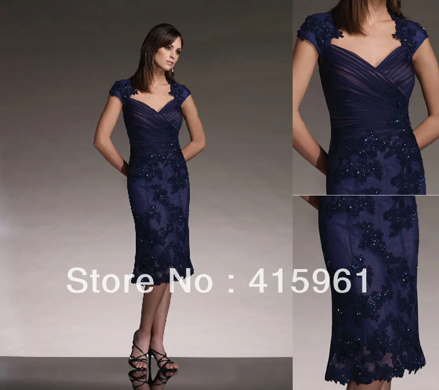 Платье невесты темно-синего цвета vestido de madrinha, расшитое бисером аппликация, короткий рукав, кружевное платье для матери невесты на свадьбу