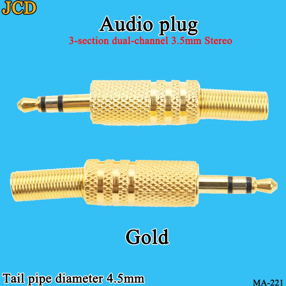 JCD 1pcs/lot Gold Replacement 3.5mm 3 Pole Male Repair Headphones Audio