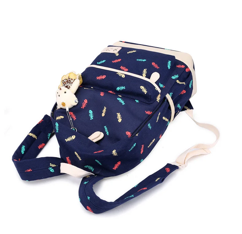 3 Pcs Printing Canvas School Bag for Teenagers Girls New 2019 Fashion Floral Backpacks College Large Capacity Laptop Travel bags (19)