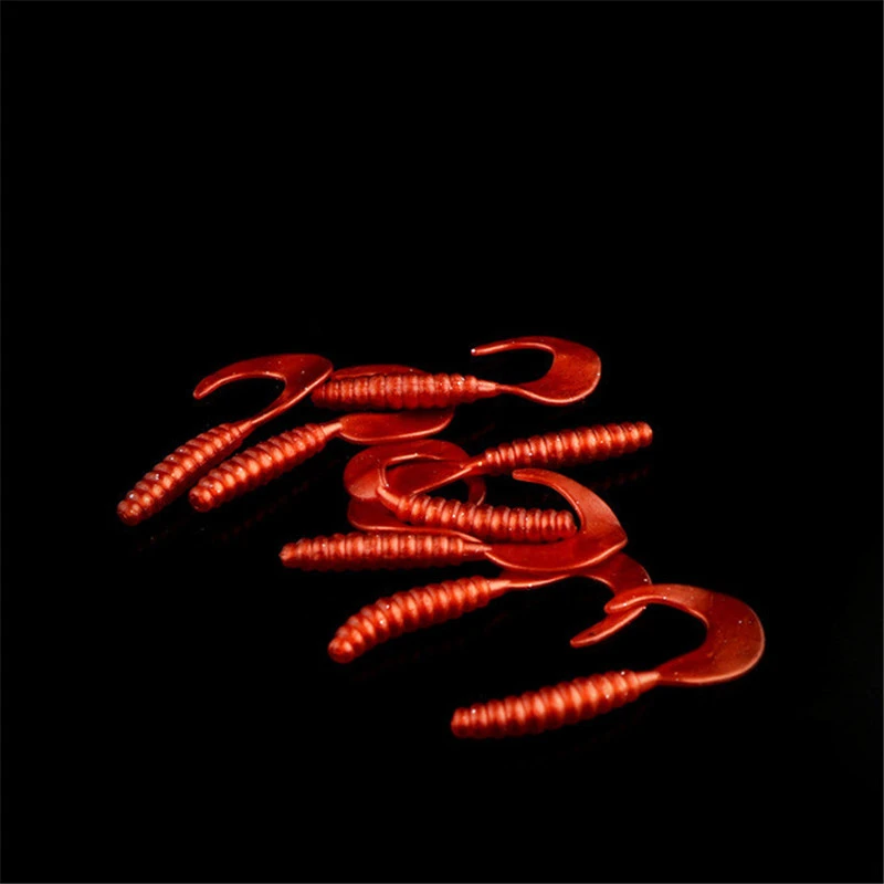 10 Colors Silicone Rubber Fake Maggots Bait Luminous Mini Curly Tail Grubs Soft Worms Fishing Lures 3.5cm 5.5cm 7cm Fishing Bait (23)