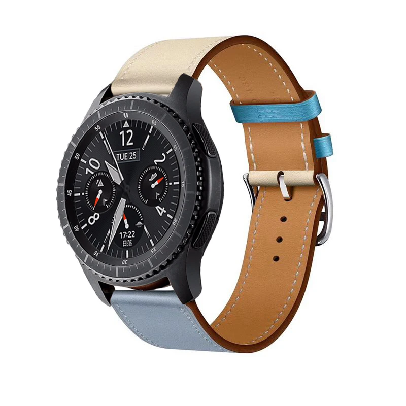 white blue Кожаный ремешок для samsung gear Sport S2 S3 Classic Frontier для Galaxy Watch 42 мм 46 мм ремешок 22 мм быстрая замена ремешков - Цвет ремешка: white blue