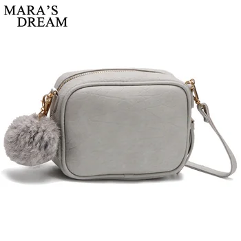 

Mara's Dream 2020 New Ladies Fashion Solid Color Shoulder Bag Women Pouch Mini Fur Ball PU Crossbody Bag