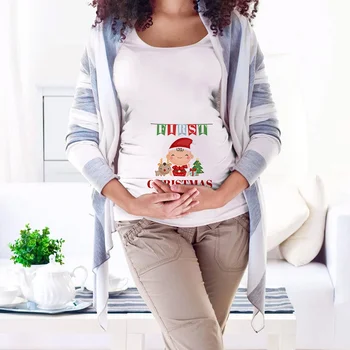 

Christmas present Cartoon Maternity Clothes Ropa Embarazada Tee Shirt Tops Pregnancy T-Shirt Casual Flattering Side Ruching