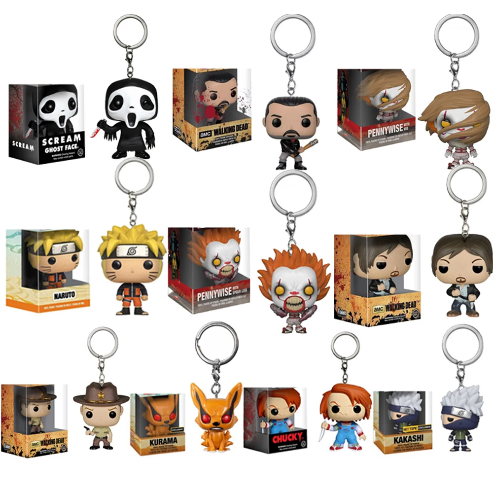 Anime Narutos KAKASHI CHUCKY Walking Dead Pocket Keychain Vinyl Action Figures Collection Toys For Children Christmas Gift | Игрушки и