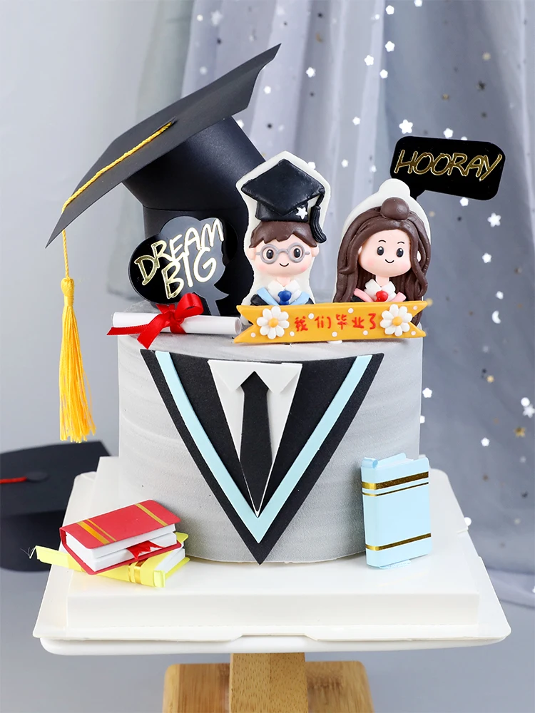 Graduation Party Cake Topper paper DIY Student Graduation Hat Cake Toppers Graduation  hat Happy Birthday Cake flag Decoration