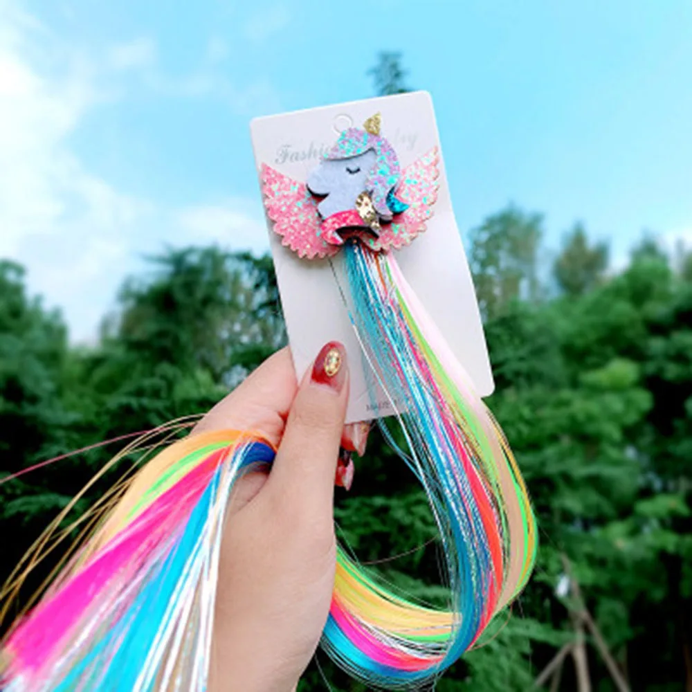 New Girls Lovely Gradient Colorful Unicorn Wigs Hairpins Princess Hair Ornament Headband Hair Clips Barrettes Kids Hair Accessor - Цвет: 3