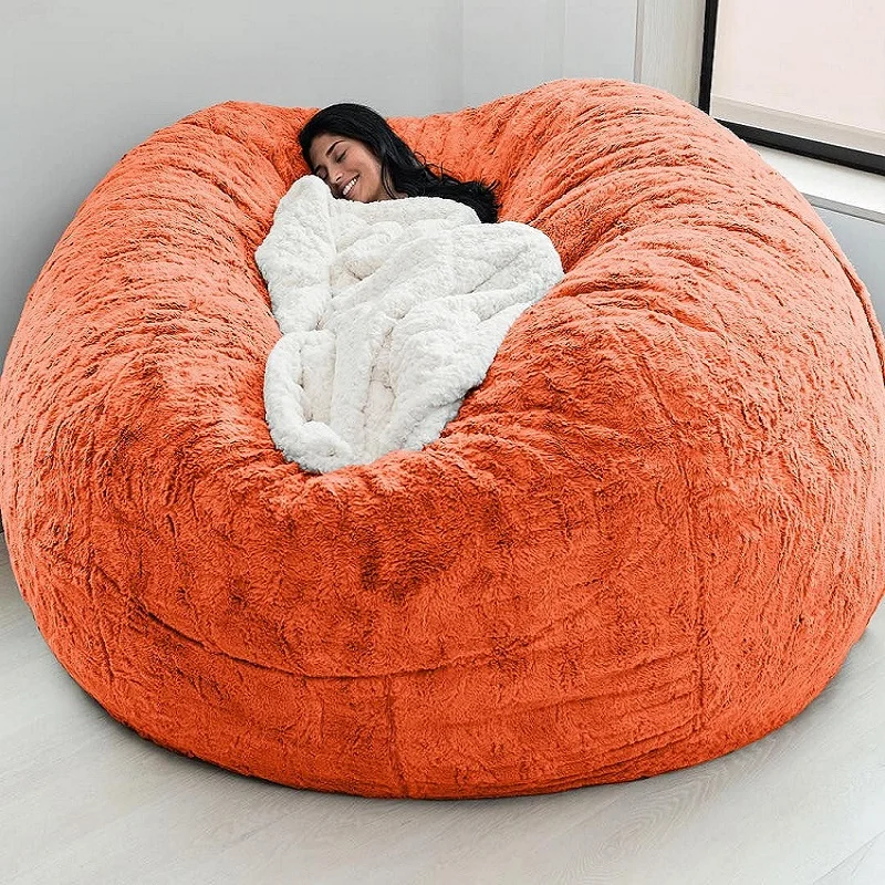 Dropshipping Giant Fur Bean Bag Cover Big Round Soft Fluffy Faux Fur BeanBag Lazy Sofa Bed Cover Living Room Furniture