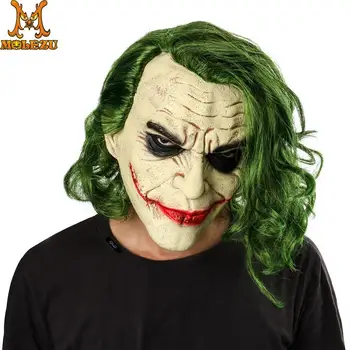 

Molezu Halloween Joker Mask Movie Cosplay Horror Scary Clown Mask with Green Hair Wig Halloween Latex Mask Party Costume
